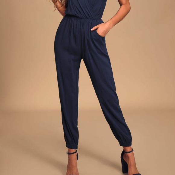 Lulus learning to fly Navy Blue Jumpsuit size L - Picture 2 of 6